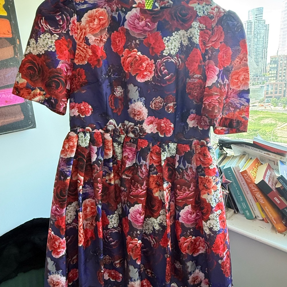 Chicwish Purple Floral Mini Dress with Red & Pink Roses